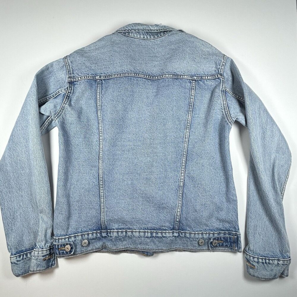 Old Navy Denim Jean Jacket Blue Distressed Cotton Trucker Western Women Med Tall - Picture 2 of 16